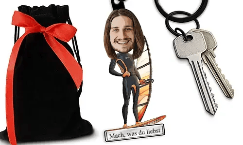 Personalized Comic-Style Keychain With Name And Windsurfing Design