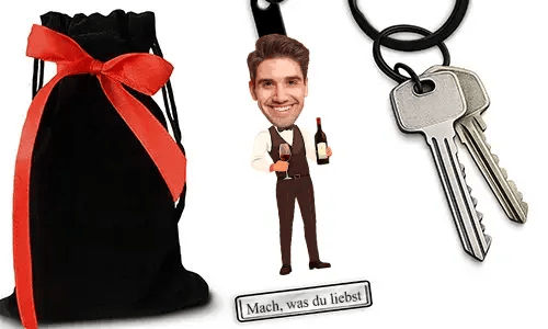 Personalized Wine Tasting Comic-Style Keychain With Name And Hobby Or Profession Design