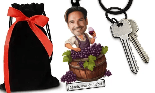 Personalized Comic-Style Keychain With Name And Winemaker Design