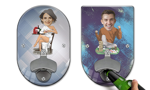 Abrebotellas de pared personalizado con diseño de pasatiempo o profesión al estilo de cómic
