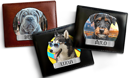 Personalisierte Geldbörse für einen Hundebesitzer: mit Foto und Spitznamen
