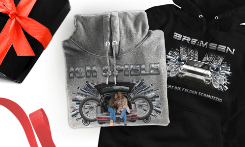 tuning pullover Grau mit dem Wagen auf dem Hintergrund turbo hoodie